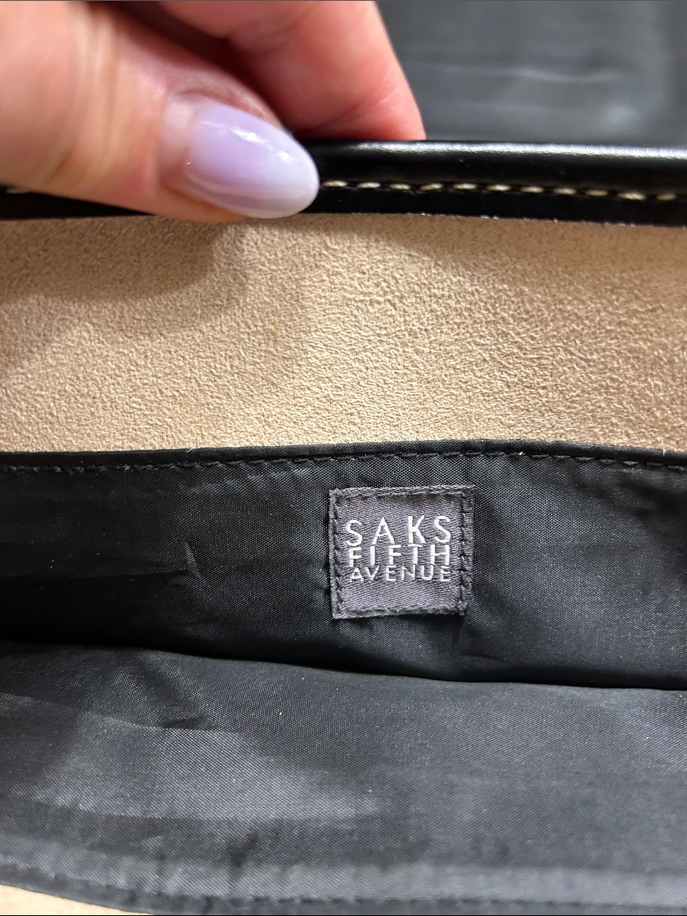 Saks Fifth Avenue Beige Canvas Tote with Black Trim - Picture 5 of 9